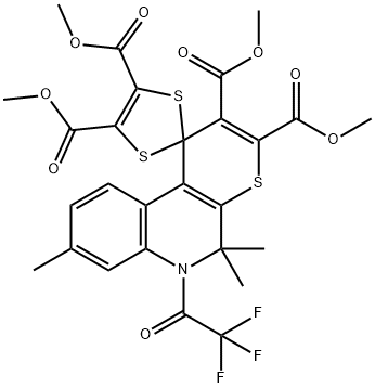 tetramethyl 5',5',8'-trimethyl-6'-(trifluoroacetyl)-5',6'-dihydrospiro[1,3-dithiole-2,1'-(1'H)-thiopyrano[2,3-c]quinoline]-2',3',4,5-tetracarboxylate Structure