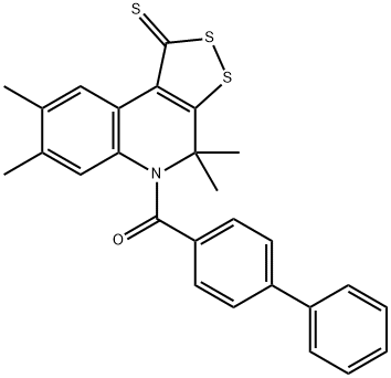 5-([1,1'-biphenyl]-4-ylcarbonyl)-4,4,7,8-tetramethyl-4,5-dihydro-1H-[1,2]dithiolo[3,4-c]quinoline-1-thione,330181-34-5,结构式