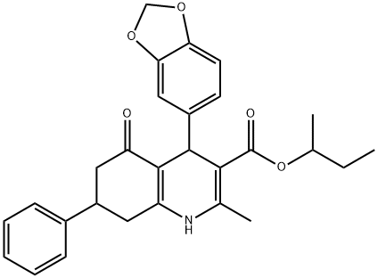 sec-butyl 4-(1,3-benzodioxol-5-yl)-2-methyl-5-oxo-7-phenyl-1,4,5,6,7,8-hexahydro-3-quinolinecarboxylate Struktur