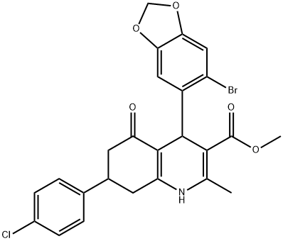 methyl 4-(6-bromo-1,3-benzodioxol-5-yl)-7-(4-chlorophenyl)-2-methyl-5-oxo-1,4,5,6,7,8-hexahydro-3-quinolinecarboxylate Struktur