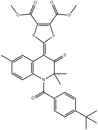 dimethyl 2-(1-(4-tert-butylbenzoyl)-2,2,6-trimethyl-3-thioxo-2,3-dihydroquinolin-4(1H)-ylidene)-1,3-dithiole-4,5-dicarboxylate Structure