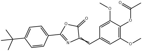 4-[(2-(4-tert-butylphenyl)-5-oxo-1,3-oxazol-4(5H)-ylidene)methyl]-2,6-dimethoxyphenyl acetate Struktur