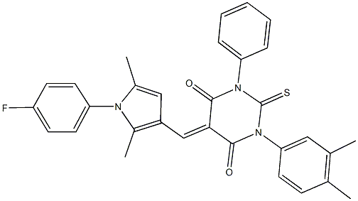 1-(3,4-dimethylphenyl)-5-{[1-(4-fluorophenyl)-2,5-dimethyl-1H-pyrrol-3-yl]methylene}-3-phenyl-2-thioxodihydro-4,6(1H,5H)-pyrimidinedione,330453-14-0,结构式