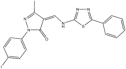2-(4-iodophenyl)-5-methyl-4-{[(5-phenyl-1,3,4-thiadiazol-2-yl)amino]methylene}-2,4-dihydro-3H-pyrazol-3-one 结构式