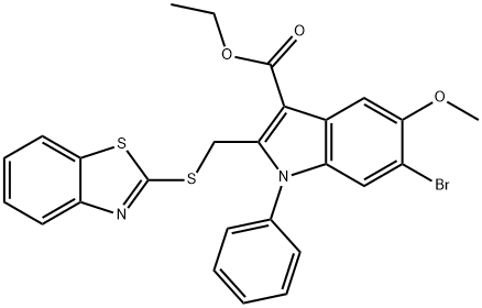 ethyl 2-[(1,3-benzothiazol-2-ylsulfanyl)methyl]-6-bromo-5-methoxy-1-phenyl-1H-indole-3-carboxylate Structure