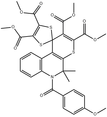 tetramethyl 6-(4-methoxybenzoyl)-5,5-dimethyl-5,6-dihydrospiro(1H-thiopyrano[2,3-c]quinoline-1,2'-[1,3]-dithiole)-2,3,4',5'-tetracarboxylate Struktur