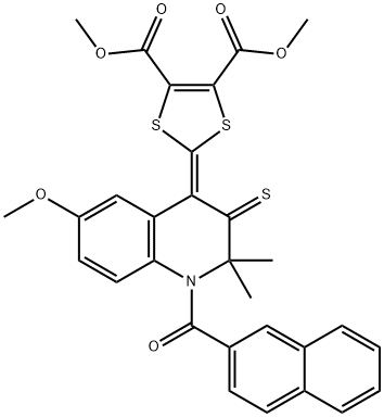 dimethyl 2-(6-methoxy-2,2-dimethyl-1-(2-naphthoyl)-3-thioxo-2,3-dihydro-4(1H)-quinolinylidene)-1,3-dithiole-4,5-dicarboxylate Struktur