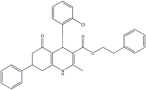 2-phenylethyl 4-(2-chlorophenyl)-2-methyl-5-oxo-7-phenyl-1,4,5,6,7,8-hexahydro-3-quinolinecarboxylate Structure