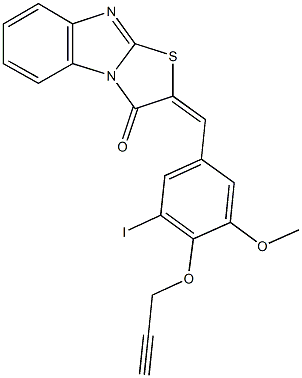 2-[3-iodo-5-methoxy-4-(2-propynyloxy)benzylidene][1,3]thiazolo[3,2-a]benzimidazol-3(2H)-one Struktur