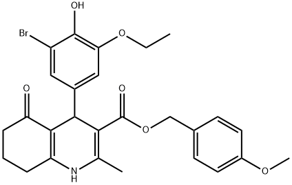 4-methoxybenzyl 4-(3-bromo-5-ethoxy-4-hydroxyphenyl)-2-methyl-5-oxo-1,4,5,6,7,8-hexahydro-3-quinolinecarboxylate Struktur