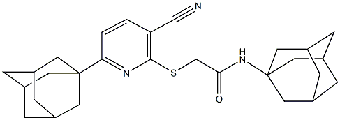 N-(1-adamantyl)-2-{[6-(1-adamantyl)-3-cyano-2-pyridinyl]sulfanyl}acetamide Struktur