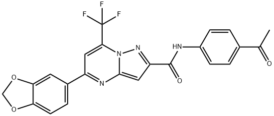N-(4-acetylphenyl)-5-(1,3-benzodioxol-5-yl)-7-(trifluoromethyl)pyrazolo[1,5-a]pyrimidine-2-carboxamide Struktur
