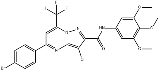 5-(4-bromophenyl)-3-chloro-7-(trifluoromethyl)-N-(3,4,5-trimethoxyphenyl)pyrazolo[1,5-a]pyrimidine-2-carboxamide Struktur