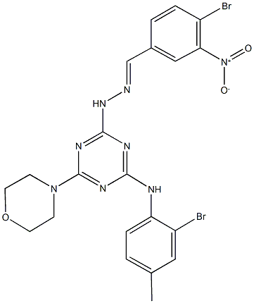 4-bromo-3-nitrobenzaldehyde [4-(2-bromo-4-methylanilino)-6-morpholin-4-yl-1,3,5-triazin-2-yl]hydrazone Structure