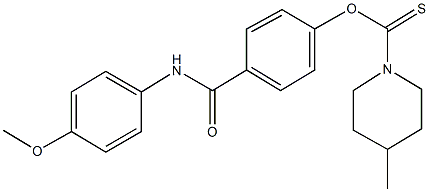 O-{4-[(4-methoxyanilino)carbonyl]phenyl} 4-methyl-1-piperidinecarbothioate Struktur