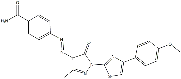 4-({1-[4-(4-methoxyphenyl)-1,3-thiazol-2-yl]-3-methyl-5-oxo-4,5-dihydro-1H-pyrazol-4-yl}diazenyl)benzamide Struktur