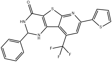 2-phenyl-7-(2-thienyl)-9-(trifluoromethyl)-2,3-dihydropyrido[3',2':4,5]thieno[3,2-d]pyrimidin-4(1H)-one Struktur