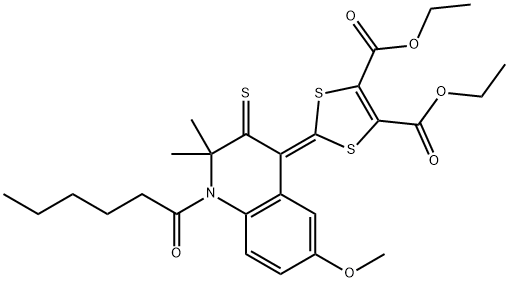 diethyl 2-(1-hexanoyl-6-methoxy-2,2-dimethyl-3-thioxo-2,3-dihydro-4(1H)-quinolinylidene)-1,3-dithiole-4,5-dicarboxylate Structure