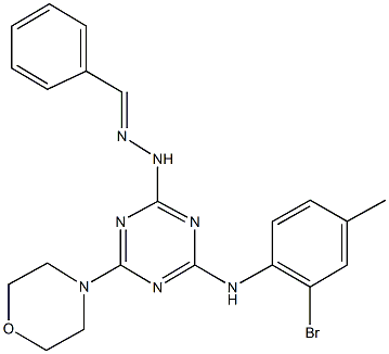 benzaldehyde [4-(2-bromo-4-methylanilino)-6-(4-morpholinyl)-1,3,5-triazin-2-yl]hydrazone Struktur
