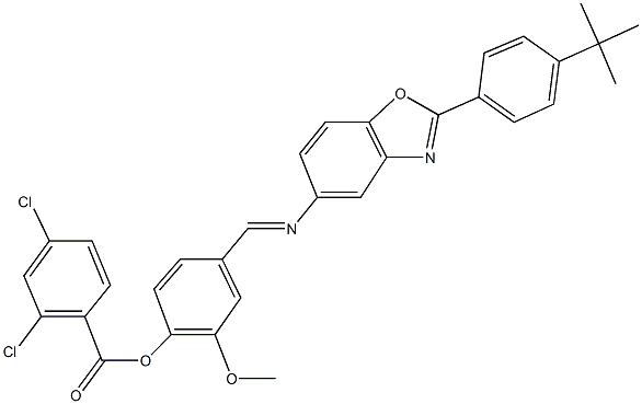 4-({[2-(4-tert-butylphenyl)-1,3-benzoxazol-5-yl]imino}methyl)-2-methoxyphenyl 2,4-dichlorobenzoate 结构式