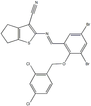 2-({3,5-dibromo-2-[(2,4-dichlorobenzyl)oxy]benzylidene}amino)-5,6-dihydro-4H-cyclopenta[b]thiophene-3-carbonitrile Structure