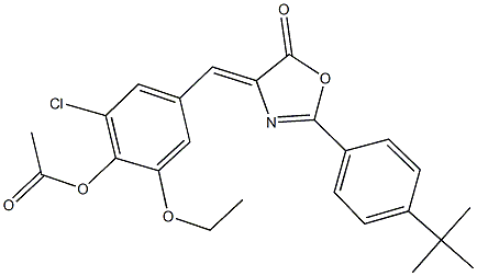 4-[(2-(4-tert-butylphenyl)-5-oxo-1,3-oxazol-4(5H)-ylidene)methyl]-2-chloro-6-ethoxyphenyl acetate Struktur