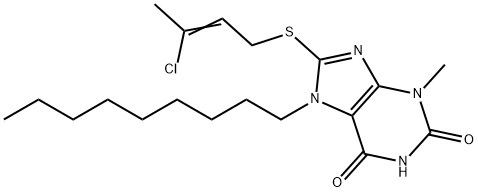 8-[(3-chloro-2-butenyl)sulfanyl]-3-methyl-7-nonyl-3,7-dihydro-1H-purine-2,6-dione Struktur