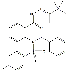 N-benzyl-4-methyl-N-(2-{[2-(1,2,2-trimethylpropylidene)hydrazino]carbonyl}phenyl)benzenesulfonamide Struktur