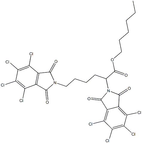 hexyl 2,6-bis(4,5,6,7-tetrachloro-1,3-dioxo-1,3-dihydro-2H-isoindol-2-yl)hexanoate Struktur