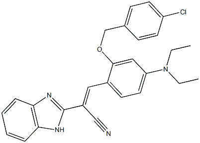 2-(1H-benzimidazol-2-yl)-3-[2-[(4-chlorobenzyl)oxy]-4-(diethylamino)phenyl]acrylonitrile Struktur