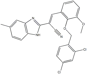 3-{2-[(2,4-dichlorobenzyl)oxy]-3-methoxyphenyl}-2-(5-methyl-1H-benzimidazol-2-yl)acrylonitrile Struktur