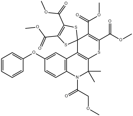 tetramethyl 6'-(methoxyacetyl)-5',5'-dimethyl-9'-phenoxy-5',6'-dihydrospiro(1,3-dithiole-2,1'-[1'H]-thiopyrano[2,3-c]quinoline)-2',3',4,5-tetracarboxylate Structure