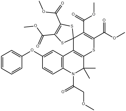 331973-22-9 tetramethyl 6'-(methoxyacetyl)-5',5'-dimethyl-9'-phenoxy-5',6'-dihydrospiro(1,3-dithiole-2,1'-[1'H]-thiopyrano[2,3-c]quinoline)-2',3',4,5-tetracarboxylate