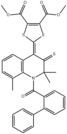 dimethyl 2-(1-([1,1'-biphenyl]-2-ylcarbonyl)-2,2,8-trimethyl-3-thioxo-2,3-dihydroquinolin-4(1H)-ylidene)-1,3-dithiole-4,5-dicarboxylate Structure