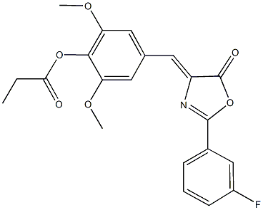4-[(2-(3-fluorophenyl)-5-oxo-1,3-oxazol-4(5H)-ylidene)methyl]-2,6-dimethoxyphenyl propionate Structure