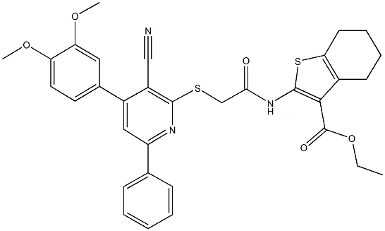 332018-63-0 ethyl 2-[({[3-cyano-4-(3,4-dimethoxyphenyl)-6-phenyl-2-pyridinyl]sulfanyl}acetyl)amino]-4,5,6,7-tetrahydro-1-benzothiophene-3-carboxylate