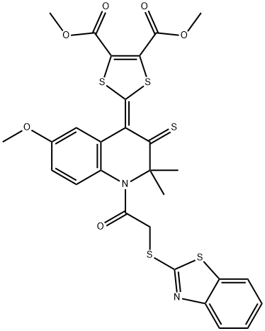 dimethyl 2-(1-[(1,3-benzothiazol-2-ylsulfanyl)acetyl]-6-methoxy-2,2-dimethyl-3-thioxo-2,3-dihydro-4(1H)-quinolinylidene)-1,3-dithiole-4,5-dicarboxylate Structure