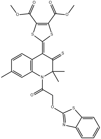 dimethyl 2-(1-[(1,3-benzothiazol-2-yloxy)acetyl]-2,2,7-trimethyl-3-thioxo-2,3-dihydro-4(1H)-quinolinylidene)-1,3-dithiole-4,5-dicarboxylate Structure