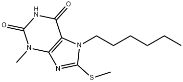 7-hexyl-3-methyl-8-(methylsulfanyl)-3,7-dihydro-1H-purine-2,6-dione Struktur