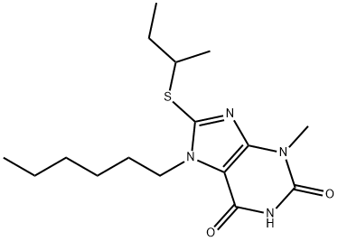 8-(sec-butylsulfanyl)-7-hexyl-3-methyl-3,7-dihydro-1H-purine-2,6-dione Struktur