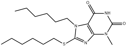 7-hexyl-8-(hexylsulfanyl)-3-methyl-3,7-dihydro-1H-purine-2,6-dione 结构式