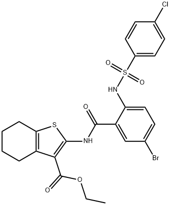 ethyl 2-[(5-bromo-2-{[(4-chlorophenyl)sulfonyl]amino}benzoyl)amino]-4,5,6,7-tetrahydro-1-benzothiophene-3-carboxylate Struktur