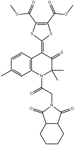 dimethyl 2-(1-[(1,3-dioxooctahydro-2H-isoindol-2-yl)acetyl]-2,2,7-trimethyl-3-thioxo-2,3-dihydro-4(1H)-quinolinylidene)-1,3-dithiole-4,5-dicarboxylate Structure