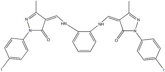 2-(4-iodophenyl)-4-{[2-({[1-(4-iodophenyl)-3-methyl-5-oxo-1,5-dihydro-4H-pyrazol-4-ylidene]methyl}amino)anilino]methylene}-5-methyl-2,4-dihydro-3H-pyrazol-3-one Struktur