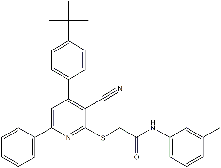 2-{[4-(4-tert-butylphenyl)-3-cyano-6-phenyl-2-pyridinyl]sulfanyl}-N-(3-methylphenyl)acetamide Structure
