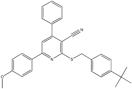 2-[(4-tert-butylbenzyl)sulfanyl]-6-(4-methoxyphenyl)-4-phenylnicotinonitrile Struktur