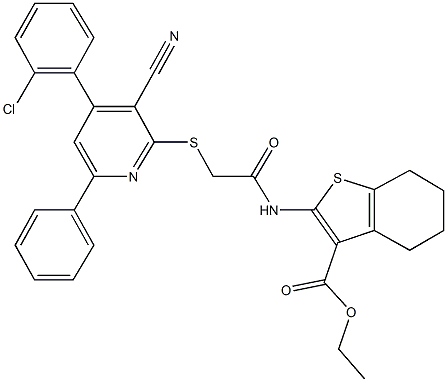 332164-09-7 ethyl 2-[({[4-(2-chlorophenyl)-3-cyano-6-phenyl-2-pyridinyl]sulfanyl}acetyl)amino]-4,5,6,7-tetrahydro-1-benzothiophene-3-carboxylate