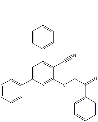 4-(4-tert-butylphenyl)-2-[(2-oxo-2-phenylethyl)sulfanyl]-6-phenylnicotinonitrile Struktur
