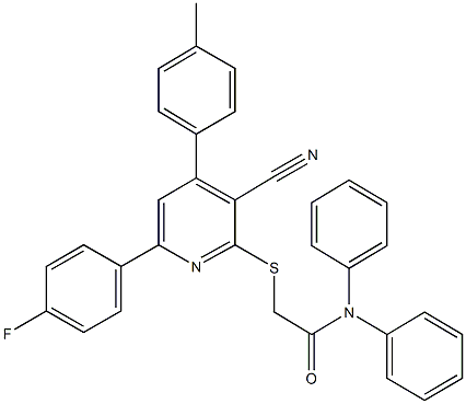 2-{[3-cyano-6-(4-fluorophenyl)-4-(4-methylphenyl)-2-pyridinyl]sulfanyl}-N,N-diphenylacetamide Struktur