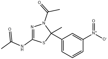 N-(4-acetyl-5-{3-nitrophenyl}-5-methyl-4,5-dihydro-1,3,4-thiadiazol-2-yl)acetamide Struktur